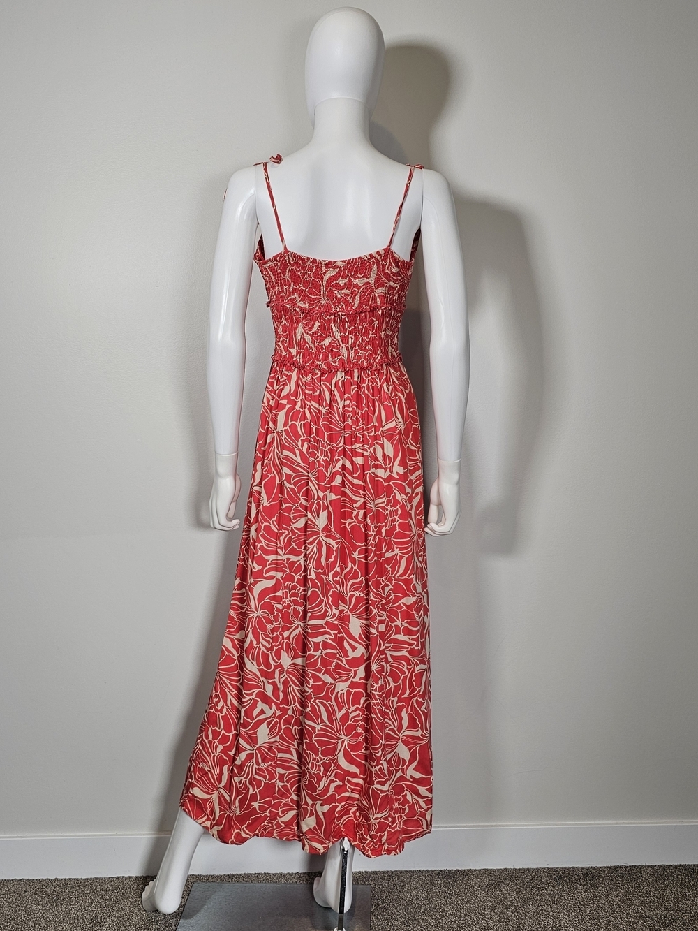 Patrons of Peace Red Pink Floral Tie-Shoulder Maxi Dress with Cream Print Sz S - Picture 6 of 10